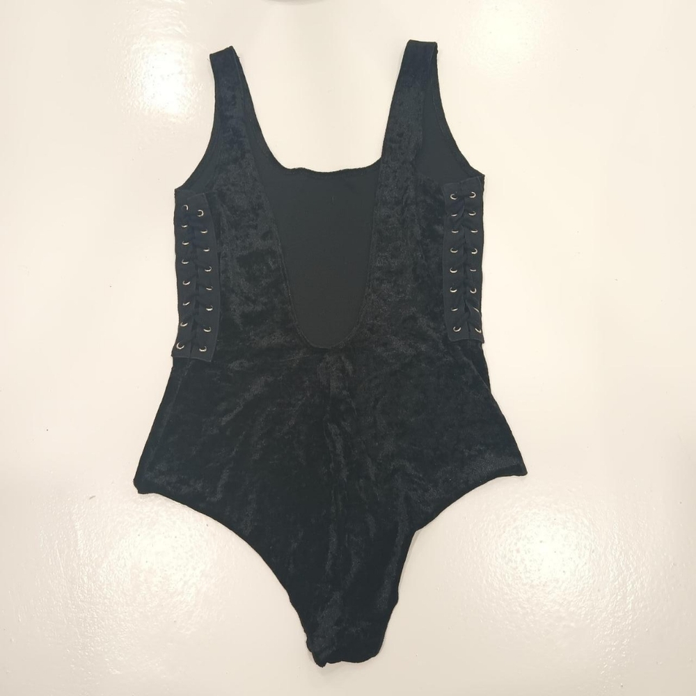 Black Velvet Lace Up Bodysuit